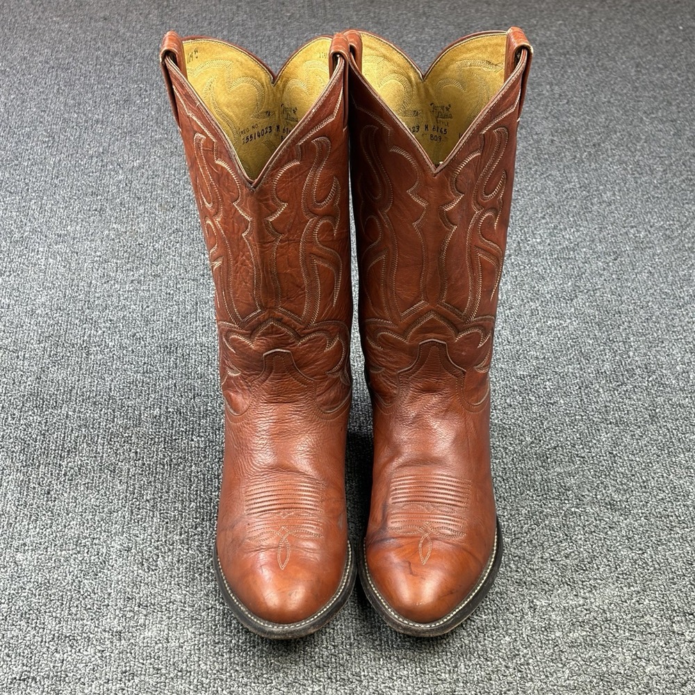 Vintage Tony Lama H6165 Cowboy Boots Men's 10 D Cognac Brown Leather Western USA - Picture 5 of 10